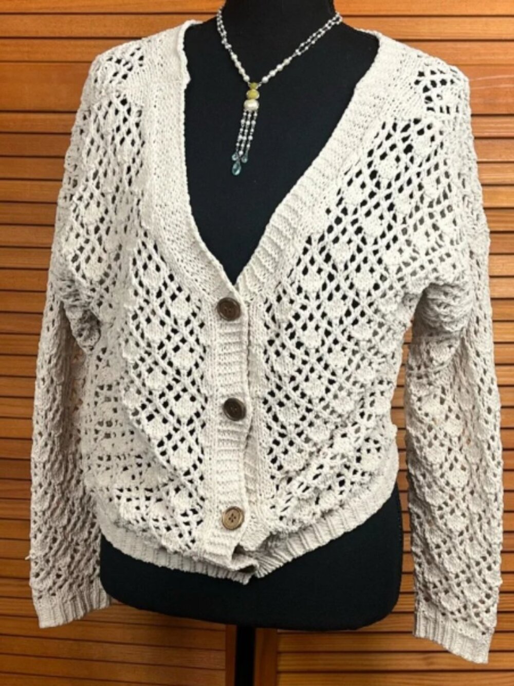 Artelier Nicole Miller Chic Open-Knit Cardigan in Cream